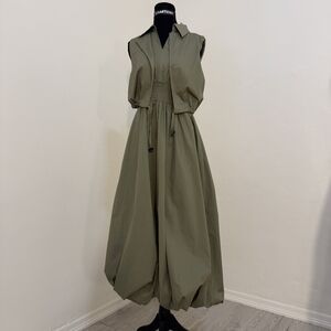 Elegant Olive Green Sleeveless Dress